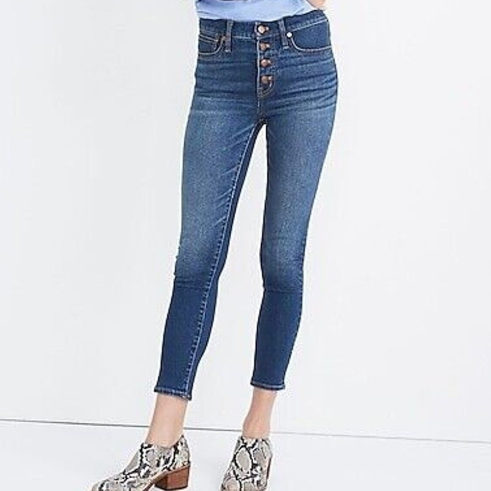 Madewell Size 26 Jeans 9" Mid Rise Skinny Crop Button Front Tencel Denim Edition